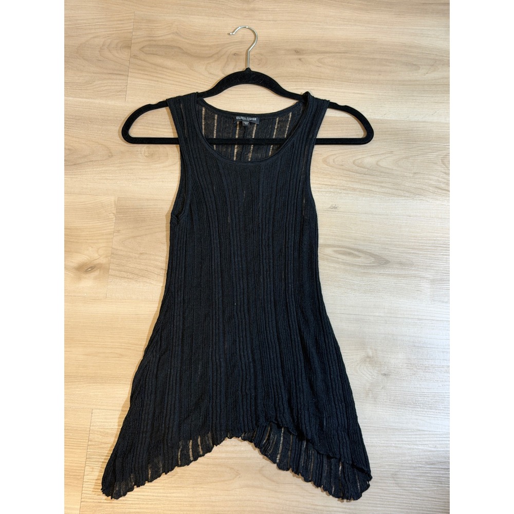 Eileen Fisher Ribbed Tank Top Womens PM Black Italian Yarn Sheer Layering Shell - Picture 7 of 8